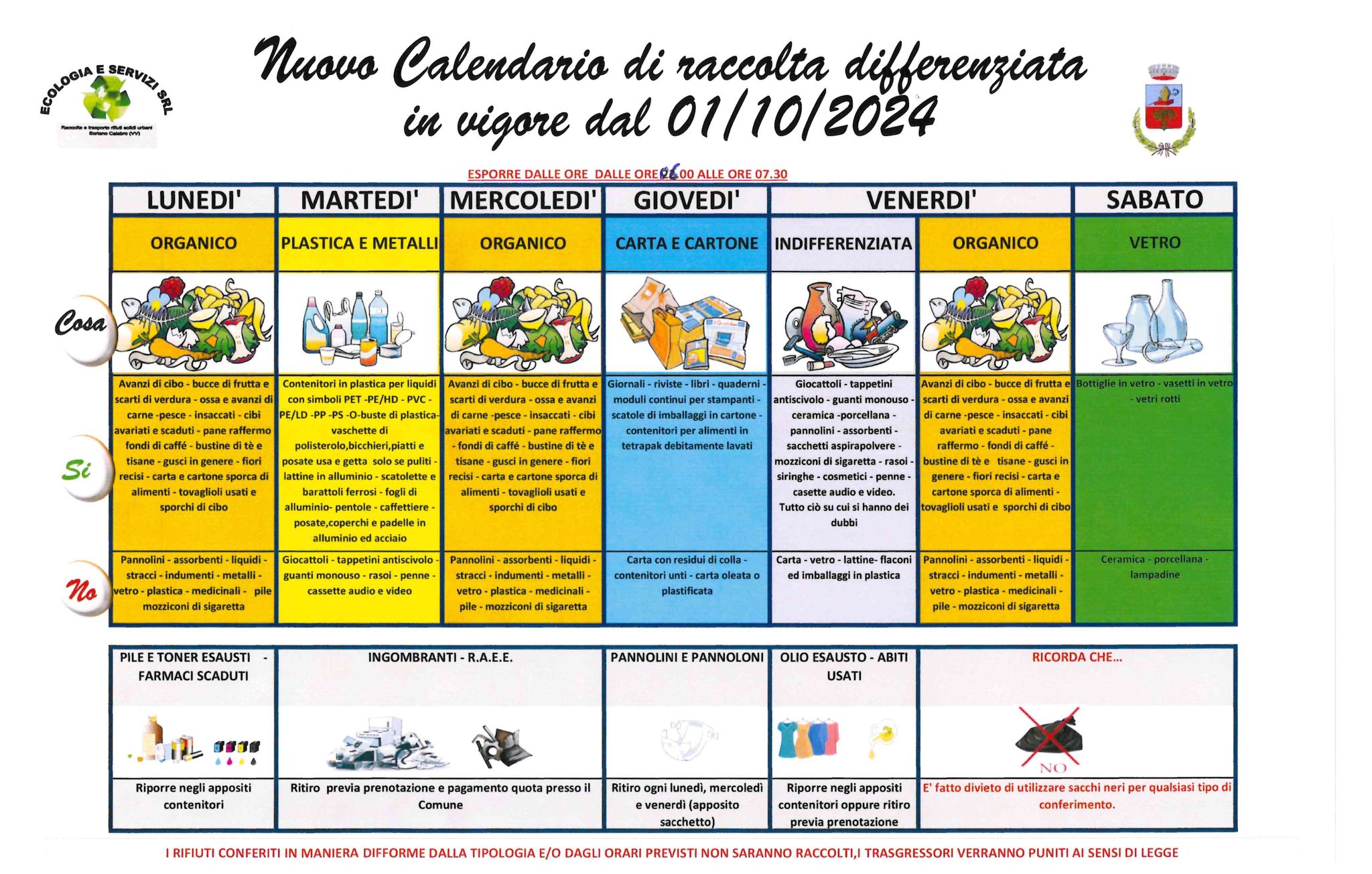 CALENDARIO RACCOLTA DIFFERENZIATA